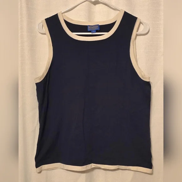 Pendleton Sweater Navy Cream Tank Top Preepy layering Office Business Casual - Picture 3 of 5